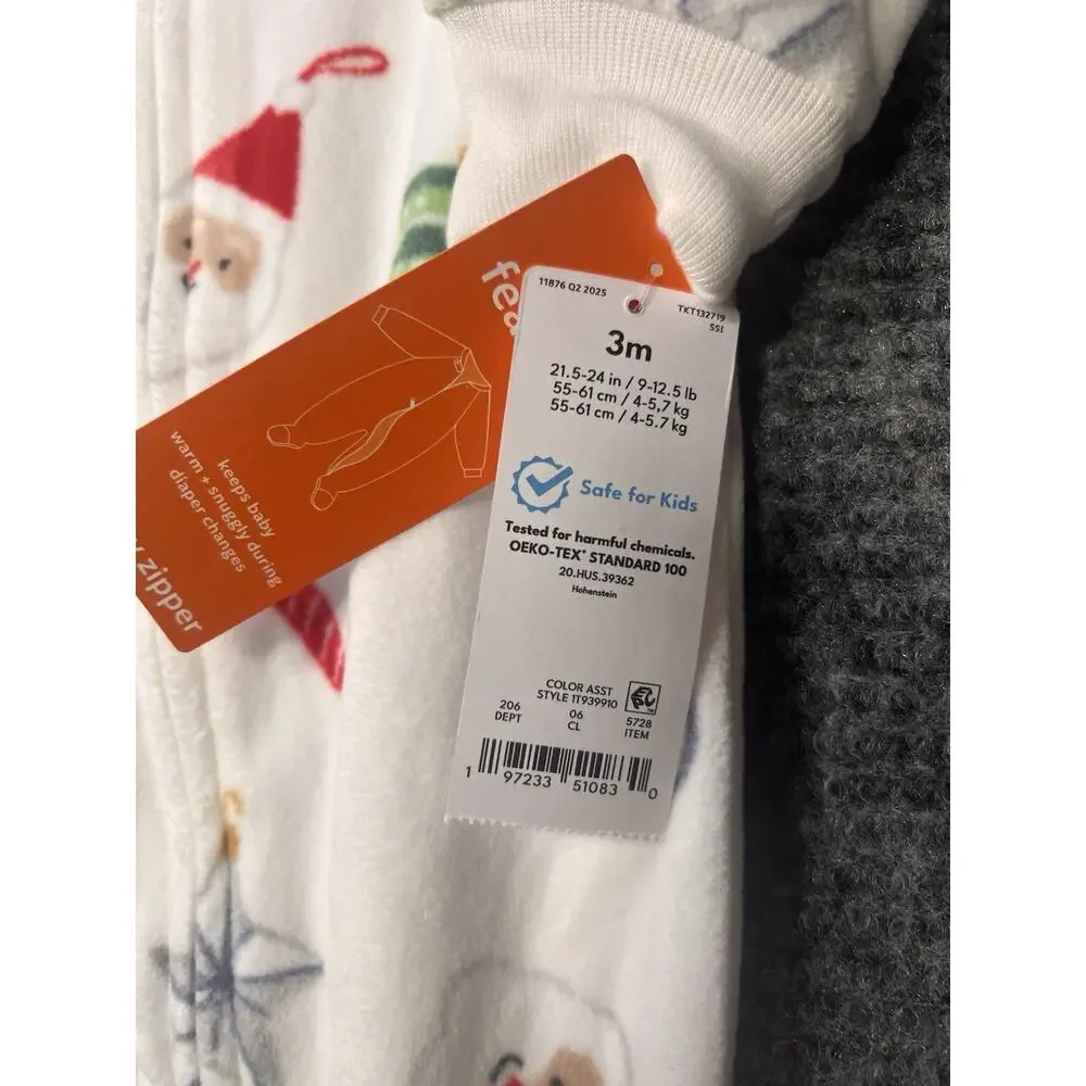 Carter’s Just One You 3M Christmas Fleece Footed Sleeper 2-Way Zip NWT